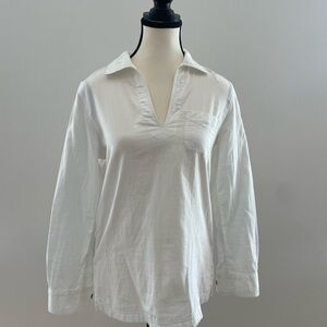 J. Crew White Popover Blouse with Pocket Detail